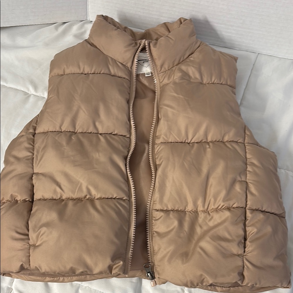 Tan Puffer Vest with Insulating Quilted Design
